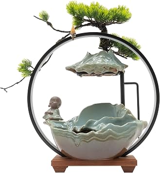 Tabletop Water Fountains Indoor Waterfall with LED Light, Mist Desk Fountain for Living Room, Bedroom, Entrance, Hallway, TV Cabinet
