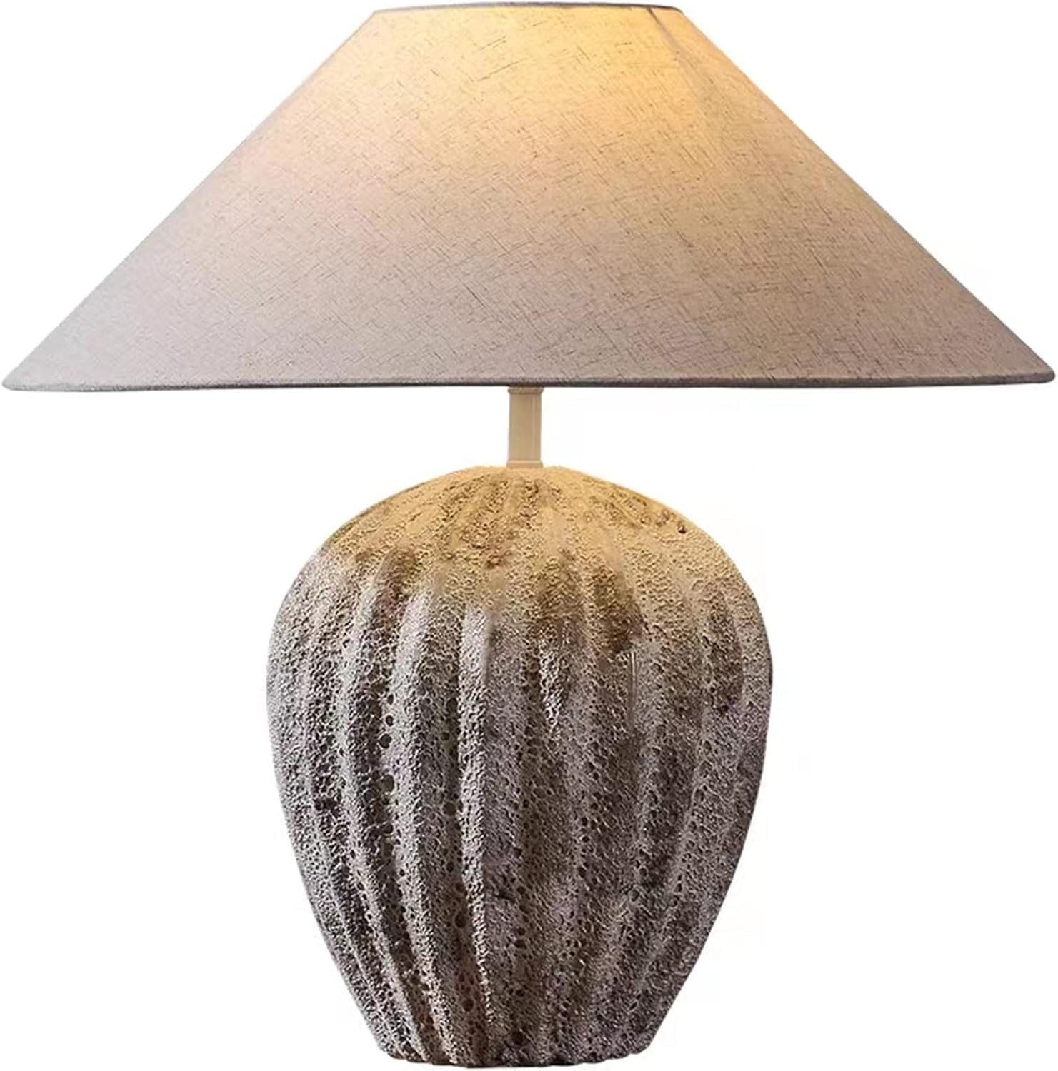 Lampada da tavolo rustica in stile sud-occidentale, realizzata a mano, in ceramica bianca, mini decorativa con paralume in lino