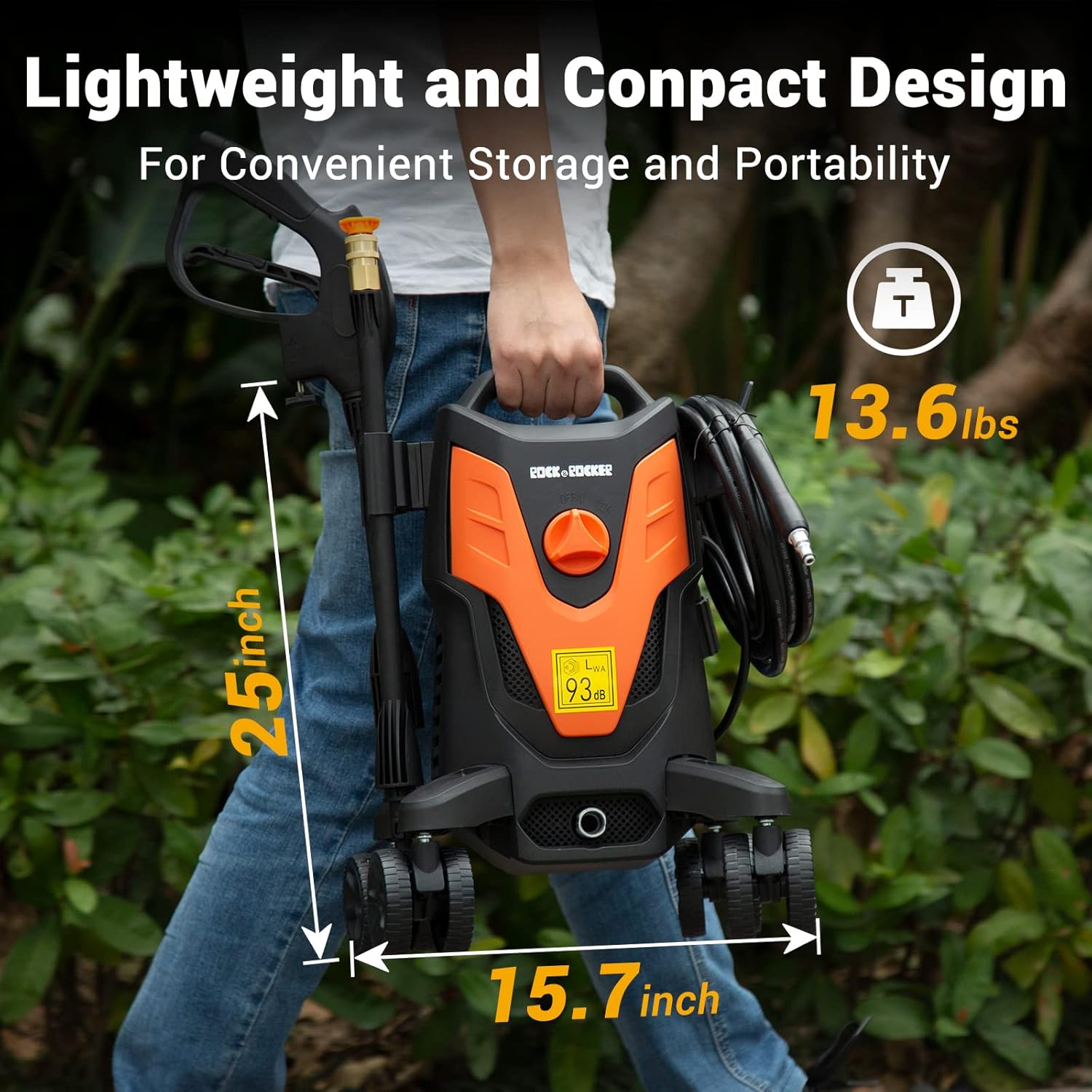 Rock&Rocker Electric Pressure Washer, 1950PSI & 1.58 Max GPM Portable Car Washer with 16.4FT Hose & 5 Nozzle Sets,Leak-Proof & Anti-Slipping Design for Cars/Homes/Driveways/Patios, Orange (HWY12P) : Patio, Lawn & Garden
