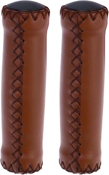 1Pair PU Leather and Soft Rubber Bicycle Mountain Bike Handlebar Grips Light Brown