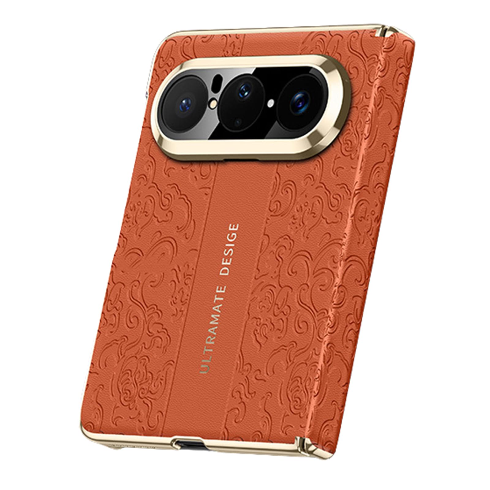 Coque Huawei Pura X Max en cuir luxe avec protection charnière orange