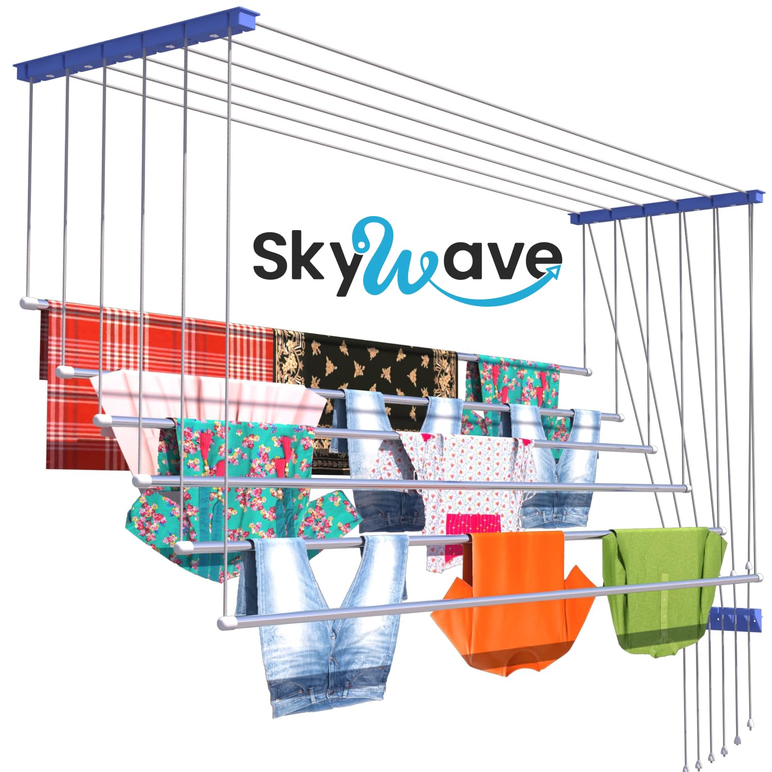 Premium Rust Proof Stainless Steel Ceiling Clothes Dryer Hanger with UV Protected Nylon Ropes Individual dropdown, Clothes Drying Rack for Balcony (3 FEET)