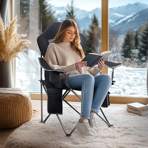 Miniatura 2 de EVER ADVANCED Silla de campamento con calefacción, sillas de césped, silla climatizada para deportes al aire libre con 3 niveles de calor, silla