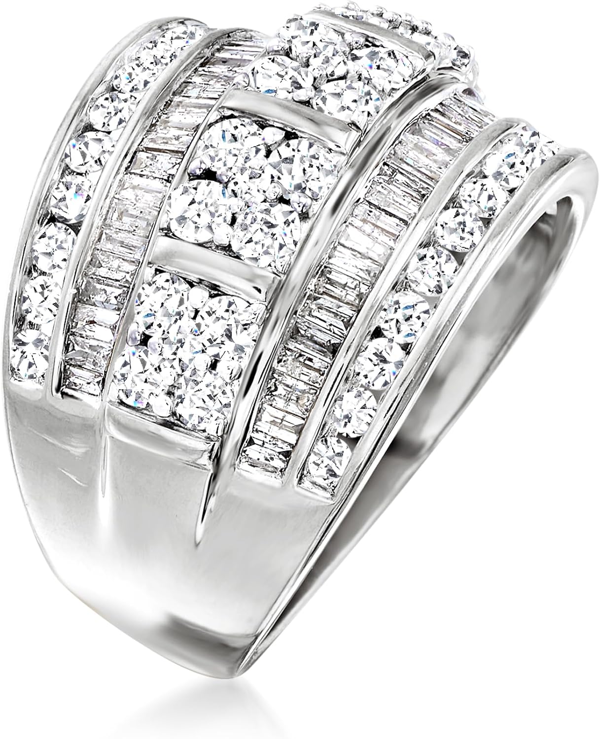 Ross-Simons 2.00 ct. t.w. Baguette and Round Diamond Multi-Row Ring in Sterling Silver