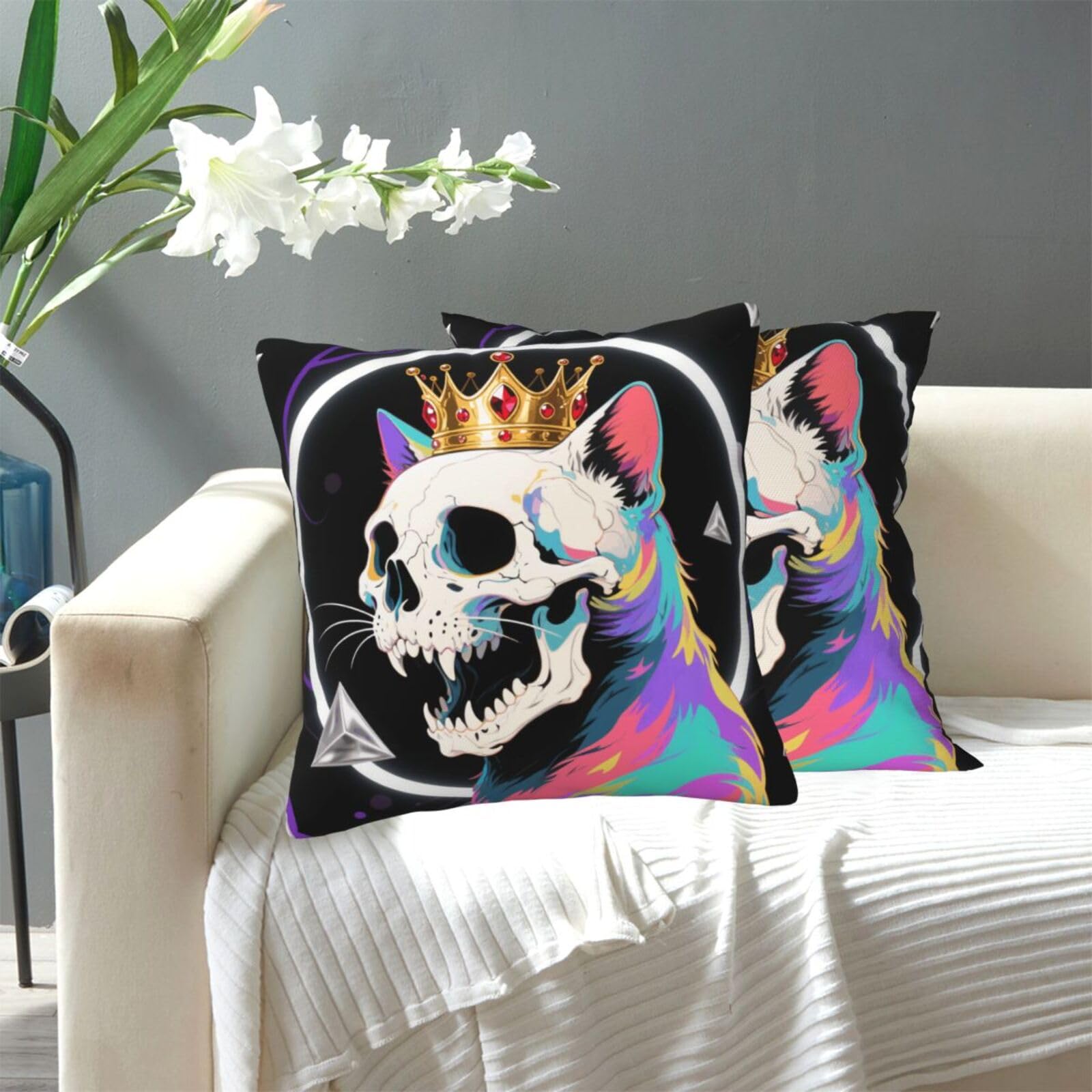 FekiLoot Decorative Throw Pillow Covers Modern Farmhouse Pillowcase Double Sided Cozy Cushion Cover for Sofa Couch Bed 16"X16" Cat Skulls