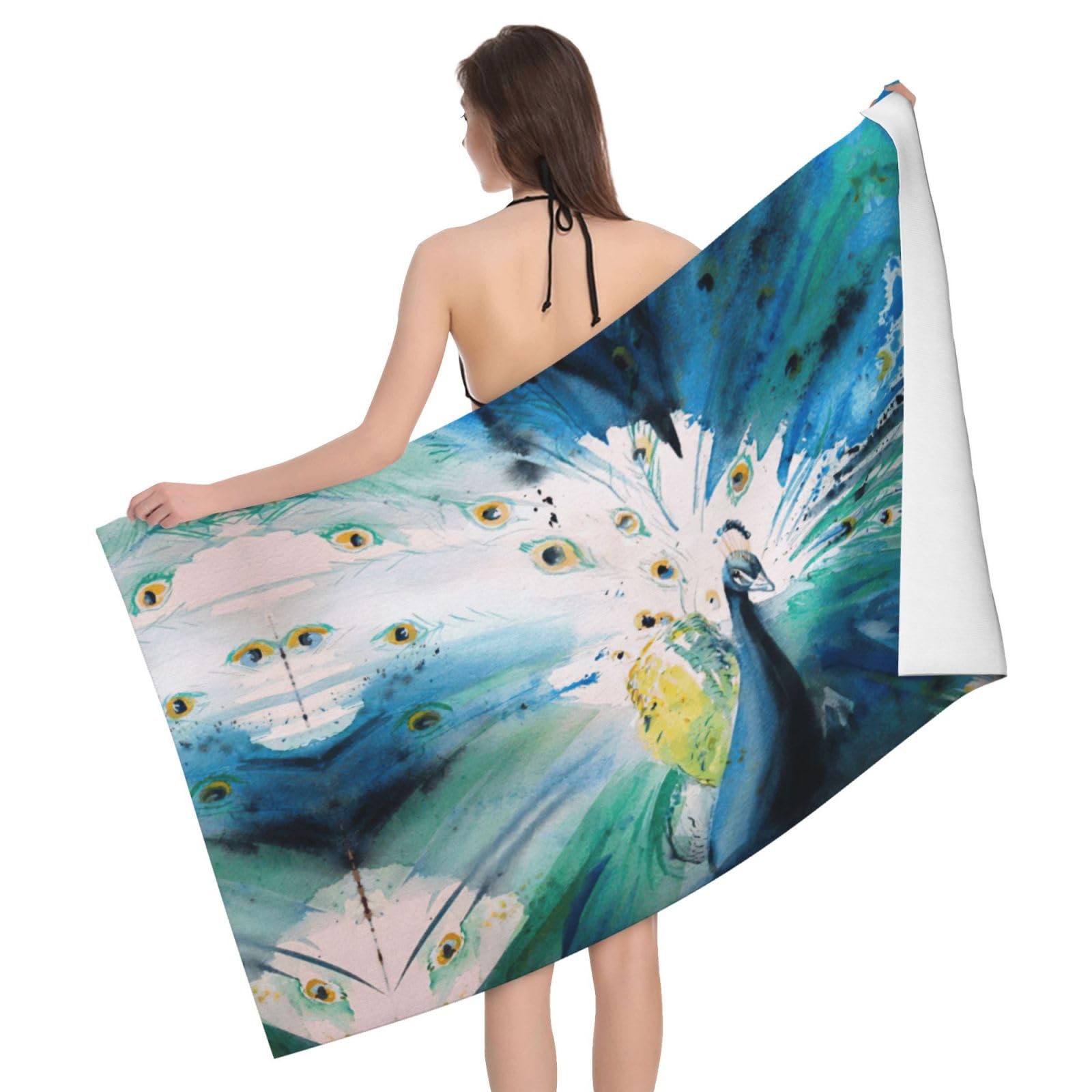 Serviette de bain microfibre paon 81x132 cm absorbante et douce