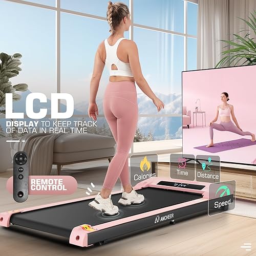Miniatura 2 de ANCHEER Cinta de correr con estación de trabajo de escritorio y altura ajustable, caminadora plegable con 8% de inclinación, almohadilla para