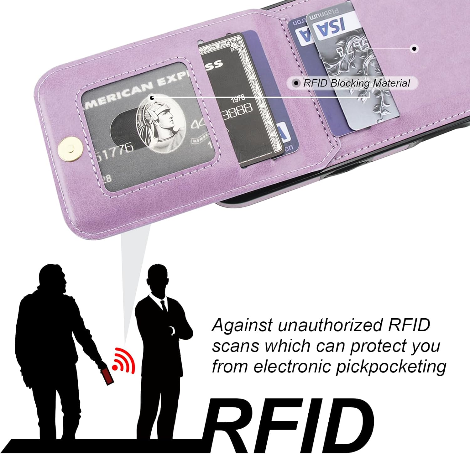 KIHUWEY for iPhone 17 Pro Case Wallet with Credit Card Holder, 360° Rotation Ring PU Leather Magnetic Clasp Kickstand Heavy Duty Protective Cover for Women and Men 6.3 Inch (Purple) - Image 7