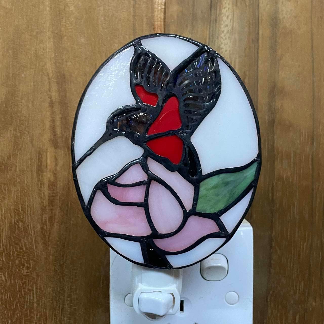 Bieye L10937 Tiffany Style Stained Glass Hummingbird Flower Wall Lamp with Plug-in Night Light Socket for Home Decor
