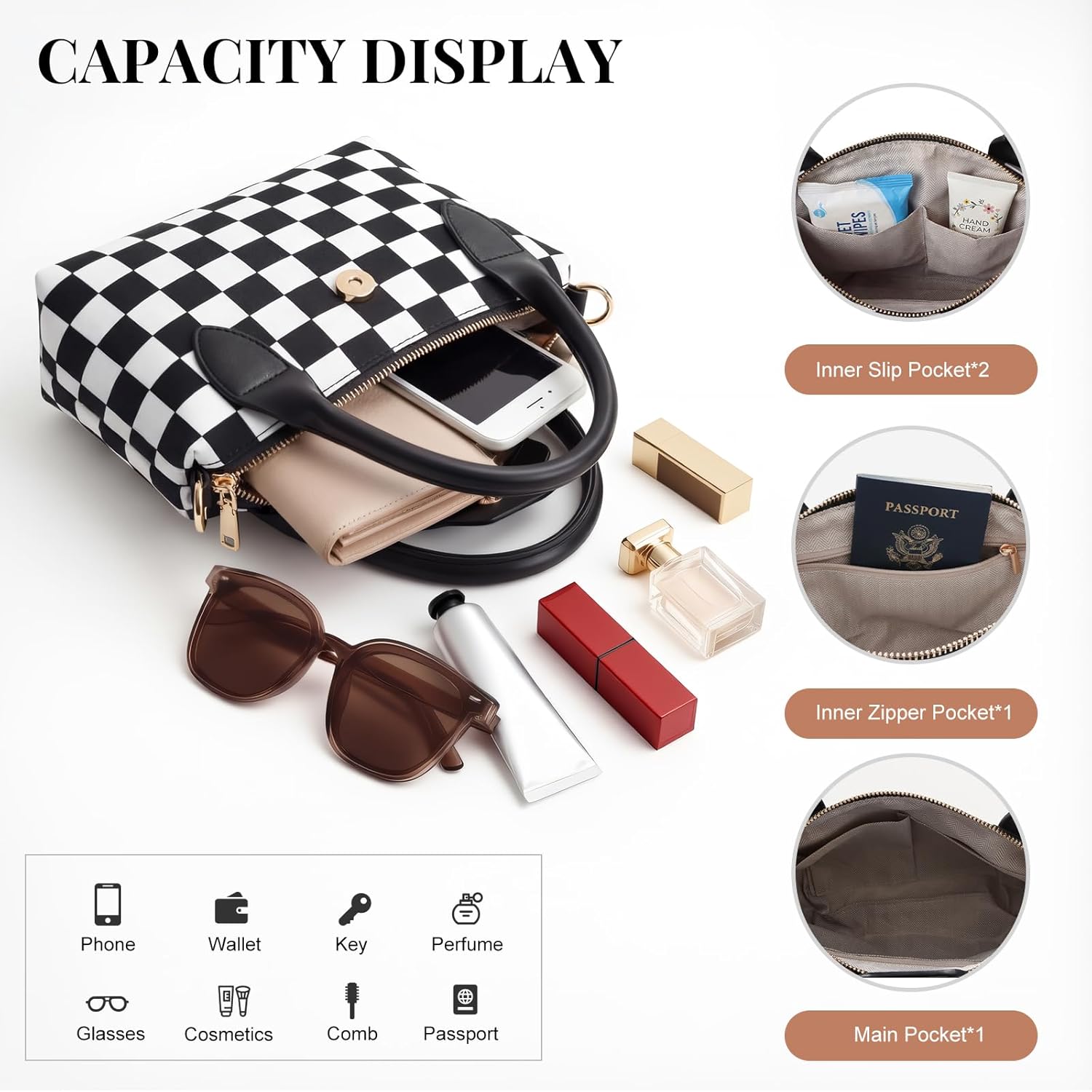 Hand Bags for Women Small Crossbody Purse Mini Tote Bag Checkered Nylon Crossbody B... - Image 5