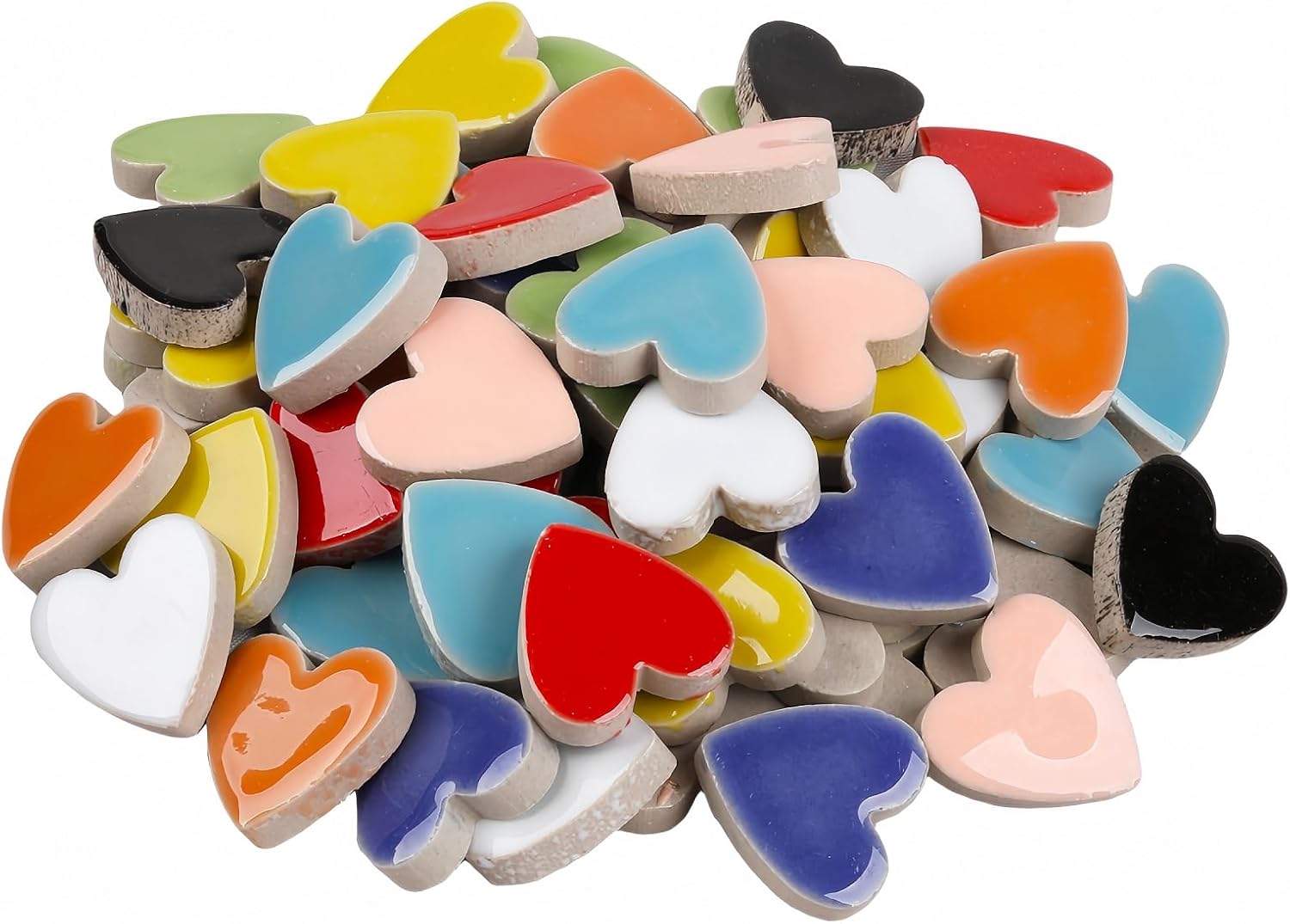 LiFschal Mosaic Tiles Stained Glass, Heart Shape Ceramic Mosaic Making with Handmade for DIY Art Crafts，Home Decorations -About 24Pcs 100G(0.22LB),Mixed Color