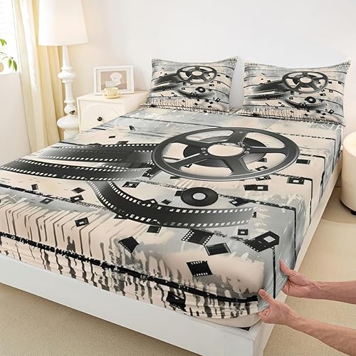 Miniatura 25 de Piano Music Fitted Sheets Full Size,Musical Notes Bedding Set 3Pcs for Kids Girls Boys Teens Room Decor,Retro Graffiti Grey Gold Bed Sheet Music