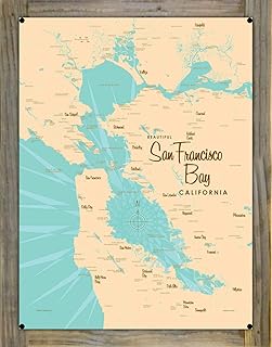 Lakebound San Francisco Bay California Retro Steel Metal Wall Art Map Poster, Mounted on Real Reclaimed Barn Wood, 18" x 24". Distinctive Wall Decoration for Home, Cabin, or Office
