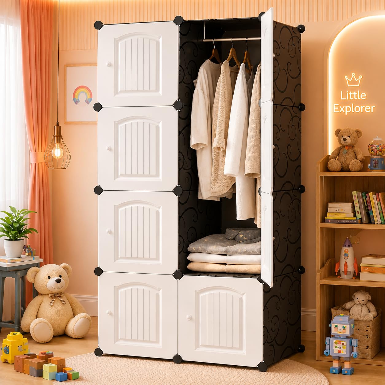 SNKR ESSENTIALS Plastic Wardrobe for Clothes | Plastic Almirah for Kids | 8-Cube Baby Cupboard for Clothes Storage | Portable Collapsible Wardrobe | DIY Kids Almirah for Bedroom – Cute Animal Print