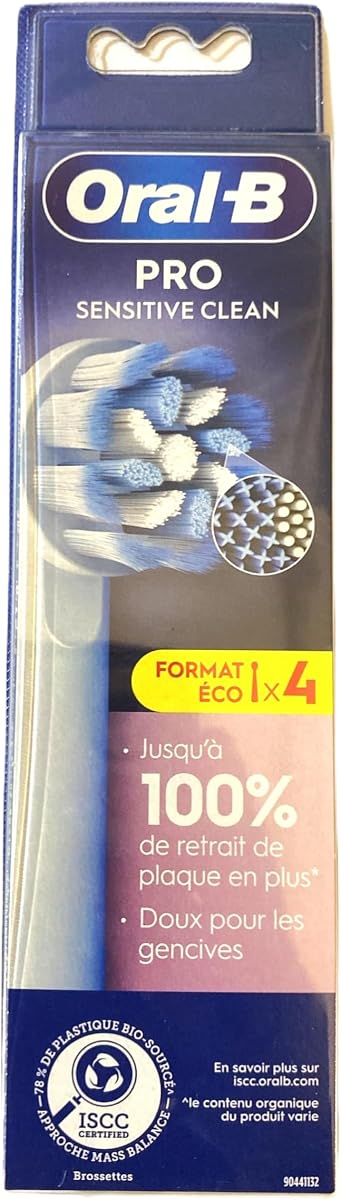 Pro Sensitive Clean Replacement Brush Heads, Pack of 4, Extra Soft Bristles, Compatible with Oral-B Electric Toothbrush Handles (International Version) | Fits Oral-B Pro 1000, 3000, 5000, 6000, 7000, Genius X, Genius 8000 & Vitality handles (not iO or Sonic)