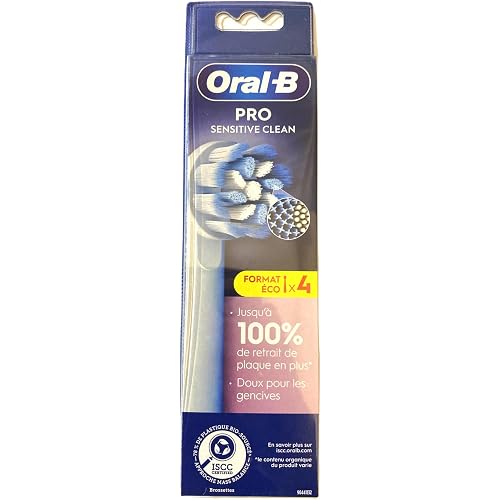 Oral-B Pro Sensitive Clean Replacement Brush Heads, Pack of 4, Extra Soft Bristles, Compatible with Oral-B Electric Toothbrush Handles (International Version)
