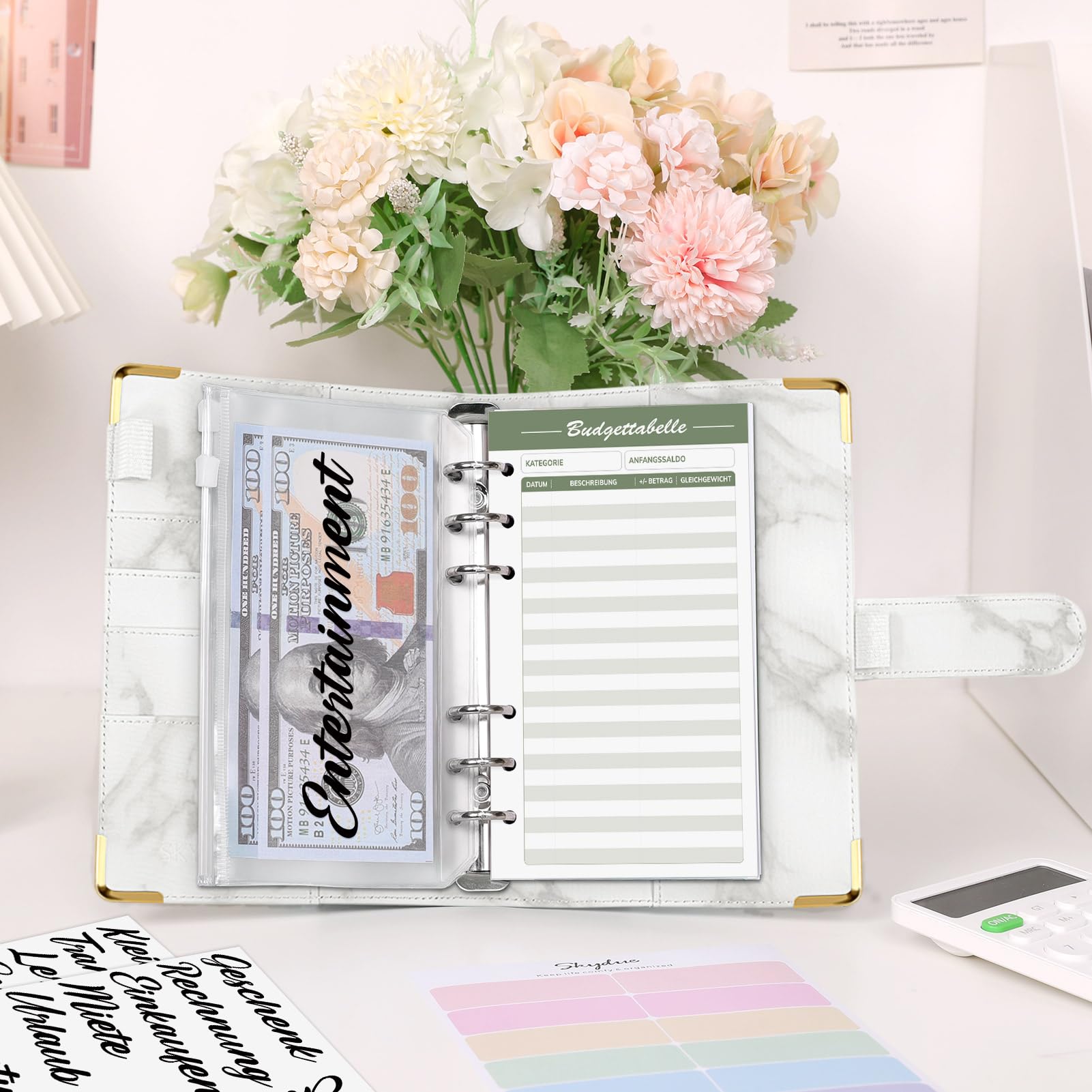 SKYDUEClasseur Budget A6, Enveloppe Budget, 12 Challenges Budgétisation, Pochette Budget Planner (Noir Marbré)