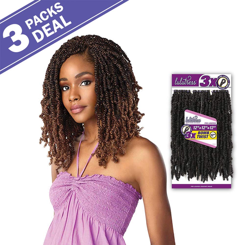 MULTI PACK DEALS! Sensationnel Hair Crochet Braids Lulutress 3X Bomb Twist 12" (3-PACK, 613)