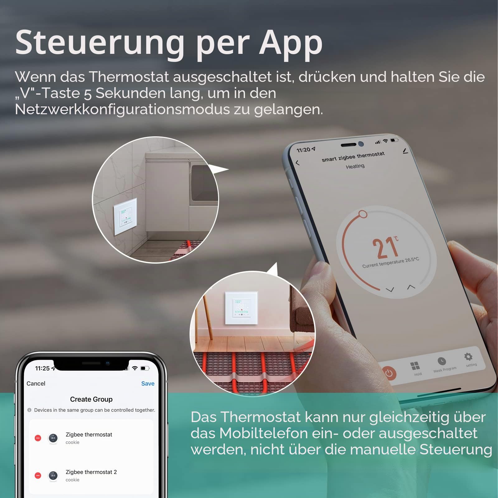 BSEED Smart ZigBee Alexa Thermostat, Elektrische Fußbodenheizung Thermostat, Programmierbare für 16A Elektroheizung, Kompatibel mit Alexa und Google Home Weiß(Tuya Hub benötigt)