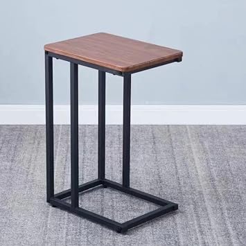 C Shaped End Table for Couch Modern,Small Side Tables Metal Frame,Snack Side Table for Couch,Living Room,Bedroom,Office,Brown