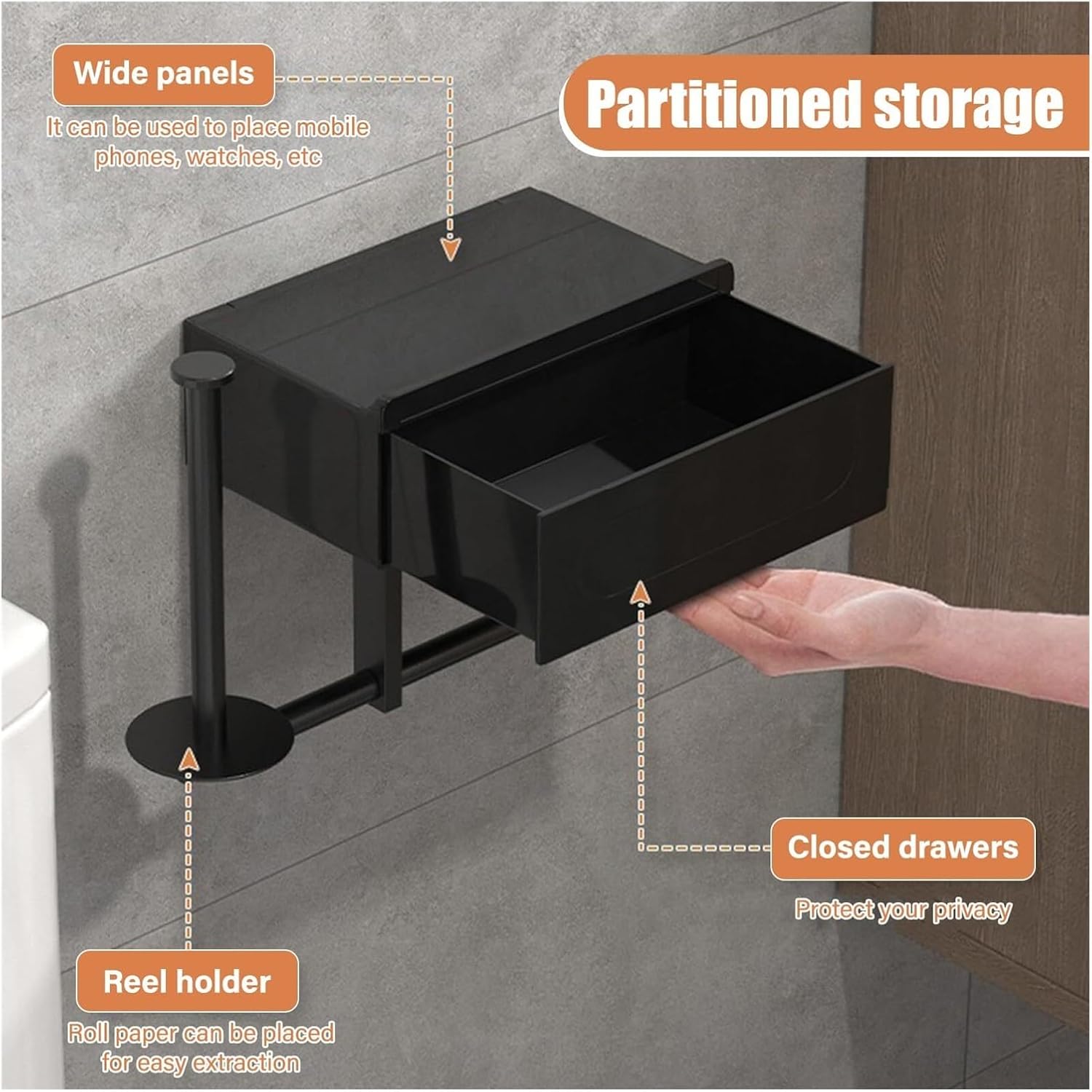 Toilet Paper Holder Toilet Paper and Wipes Holder Flushable with Storage Bathroom Black with Shelf Bathroom Tissue