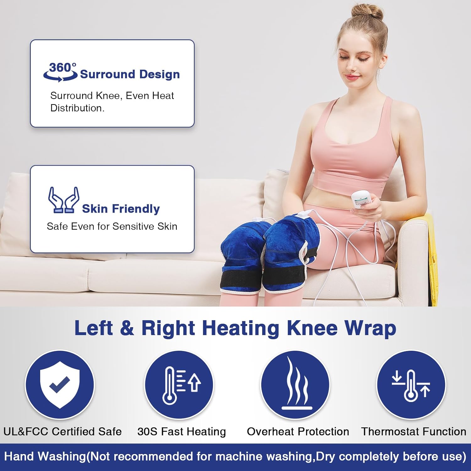 AOBOCO 1 Pair Heating Pad for Knee Pain Relief & Arthritis - Upgrade Heated Knee Wraps 30s Fast Heat - Knee Braces for Knee Treatment Men and Women Auto Shut Off & 86℉-158℉ - Image 4