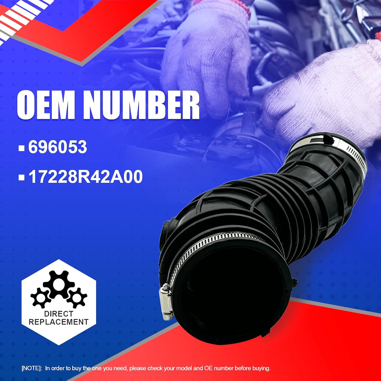 SMMS 17228-R42-A00 Air Intake Hose with Clamps for Honda Accord 2008-2012 2.4L EX EX-L LX LX-S Submodel, for Crosstour 2012-2015 OE: 17228R42A00 696-053 Air Intake Filter Tube