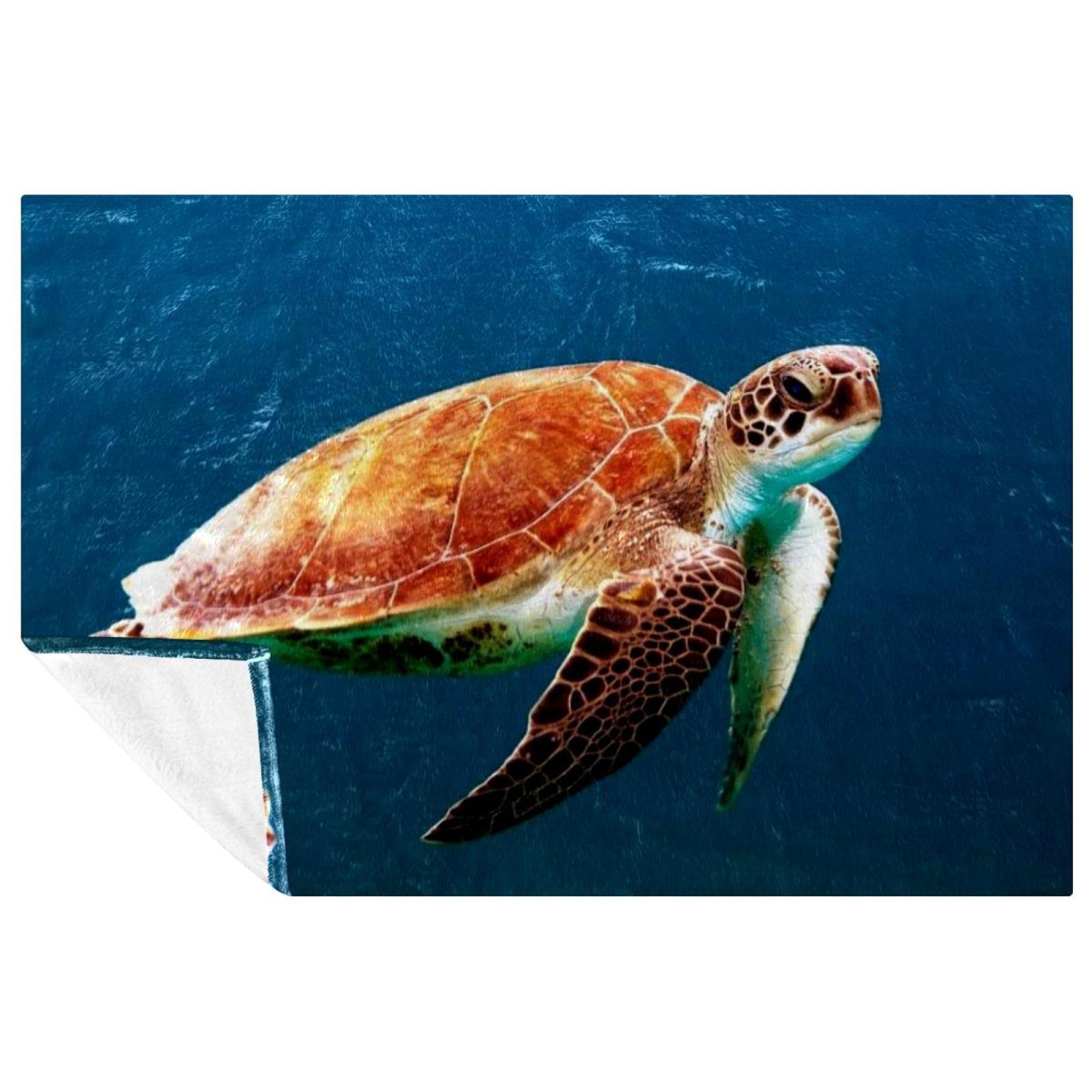 Couverture tortue de mer bleu océan 150x100 cm plaid lit canapé