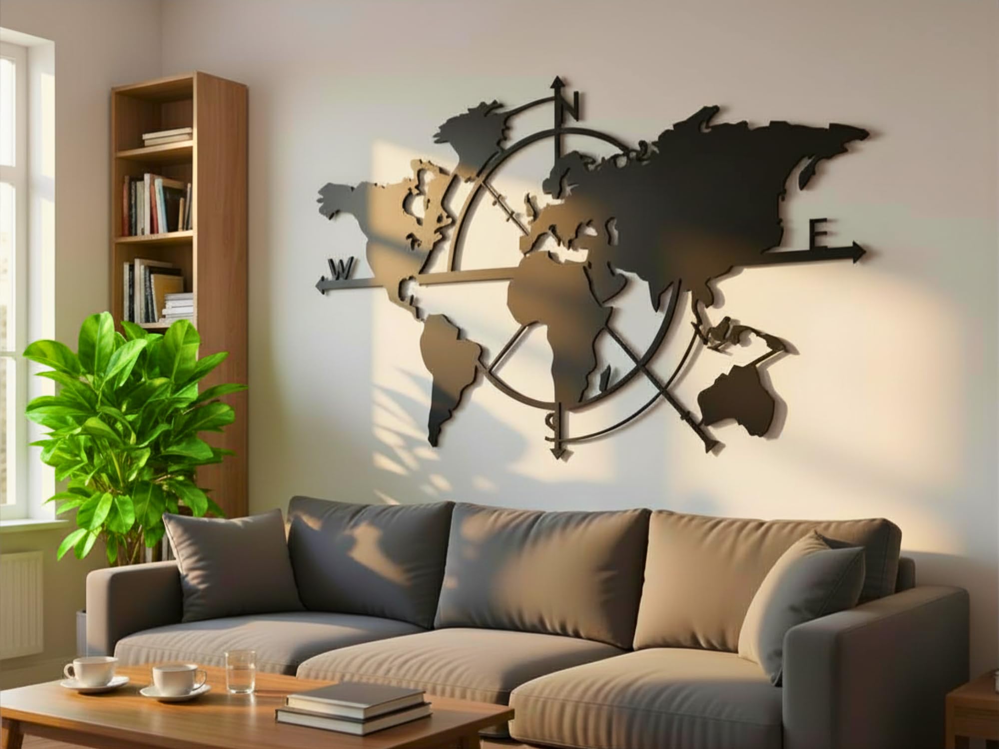 Vailla World Map Wood Wall Art Decor Large Hanging Sculpture Modern Home Decoration Large Set of 3 Wall Hangings Wooden 3D Textured Sculptures for Living Room (Map 2)