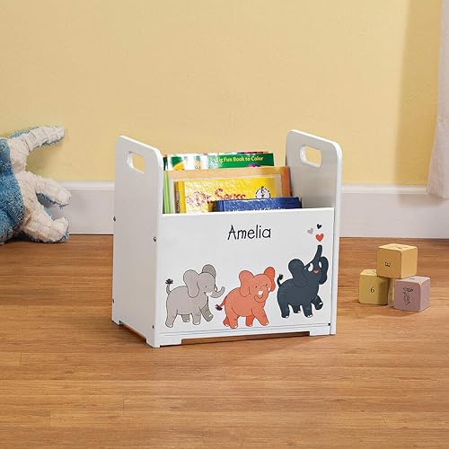 Miniatura 9 de Fox Valley Traders Organizador de libros de madera personalizado para niños, contenedor de almacenamiento de libros para niños, diseño de flores y