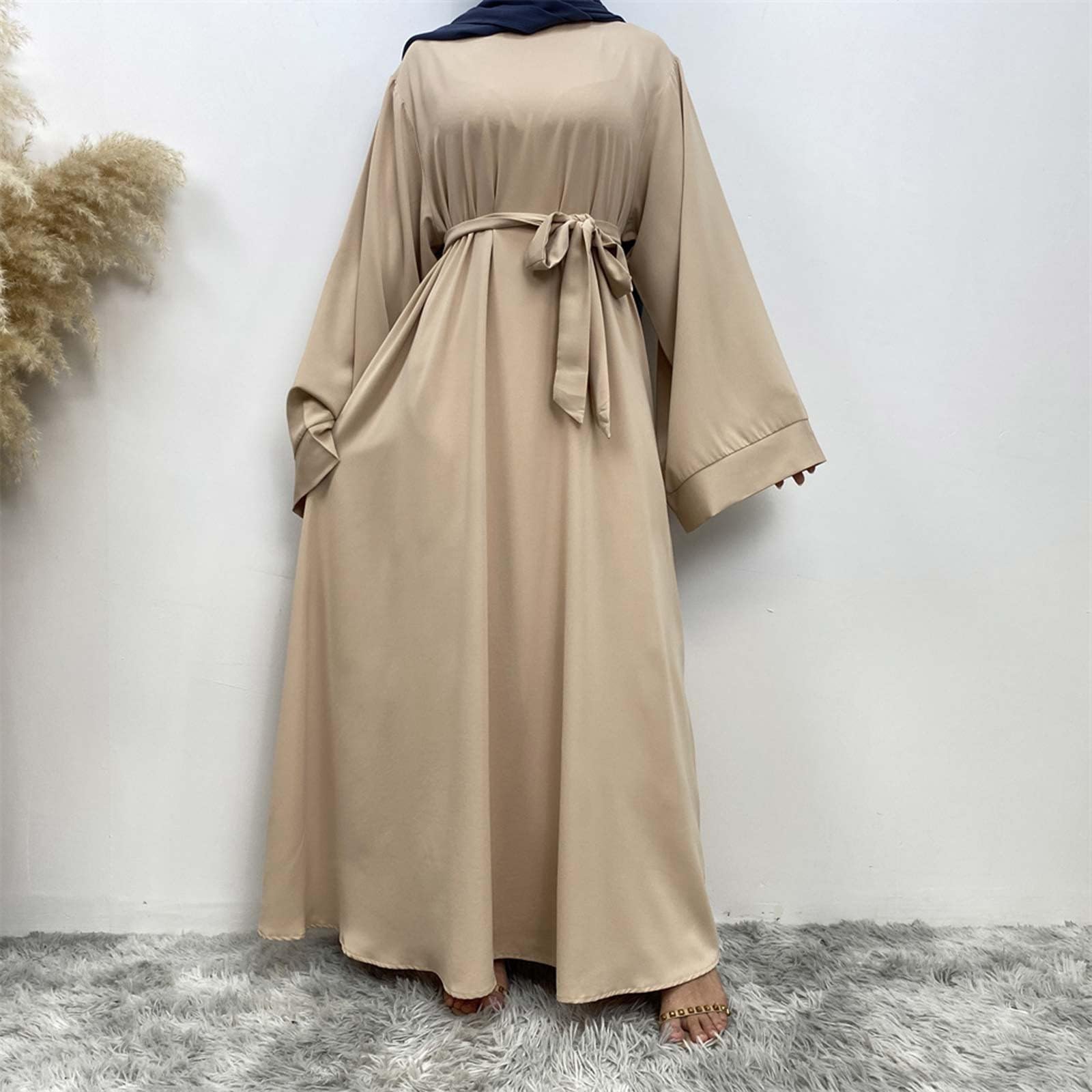 Kaftan Musulmana Ramadán para Mujer Manga Larga Suelto Islamic Abaya Kaftan Largo Túnica Mujer Dubai Oriente Trajes para Eid Ramadán Ramadán Vestido con pañuelo