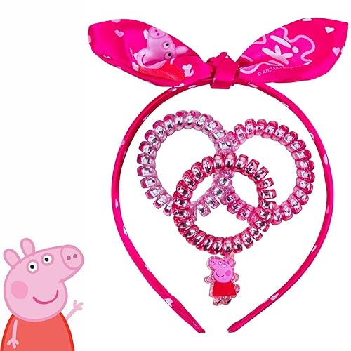 LUV HER Peppa Pig - Diademas para niños pequeños 4 diademas para niñas con cintas para el cabello Diadema elástica anudada Bonitos accesorios