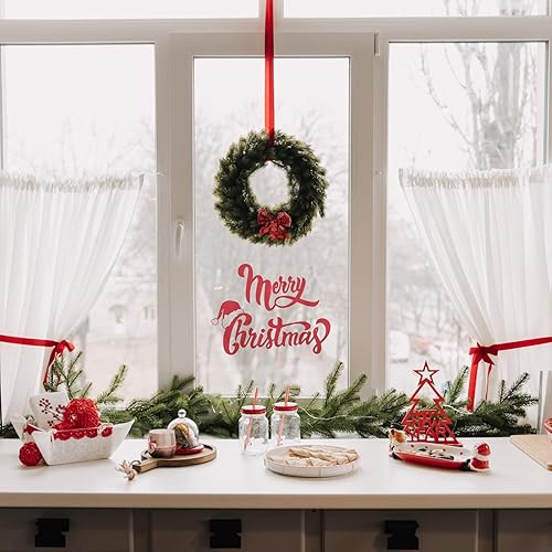 Miniatura 3 de ULTNICE Calcomanía de pared con texto en inglés Merry Christmas, para despegar y pegar, con copos de nieve extraíbles, papel tapiz para fiestas de