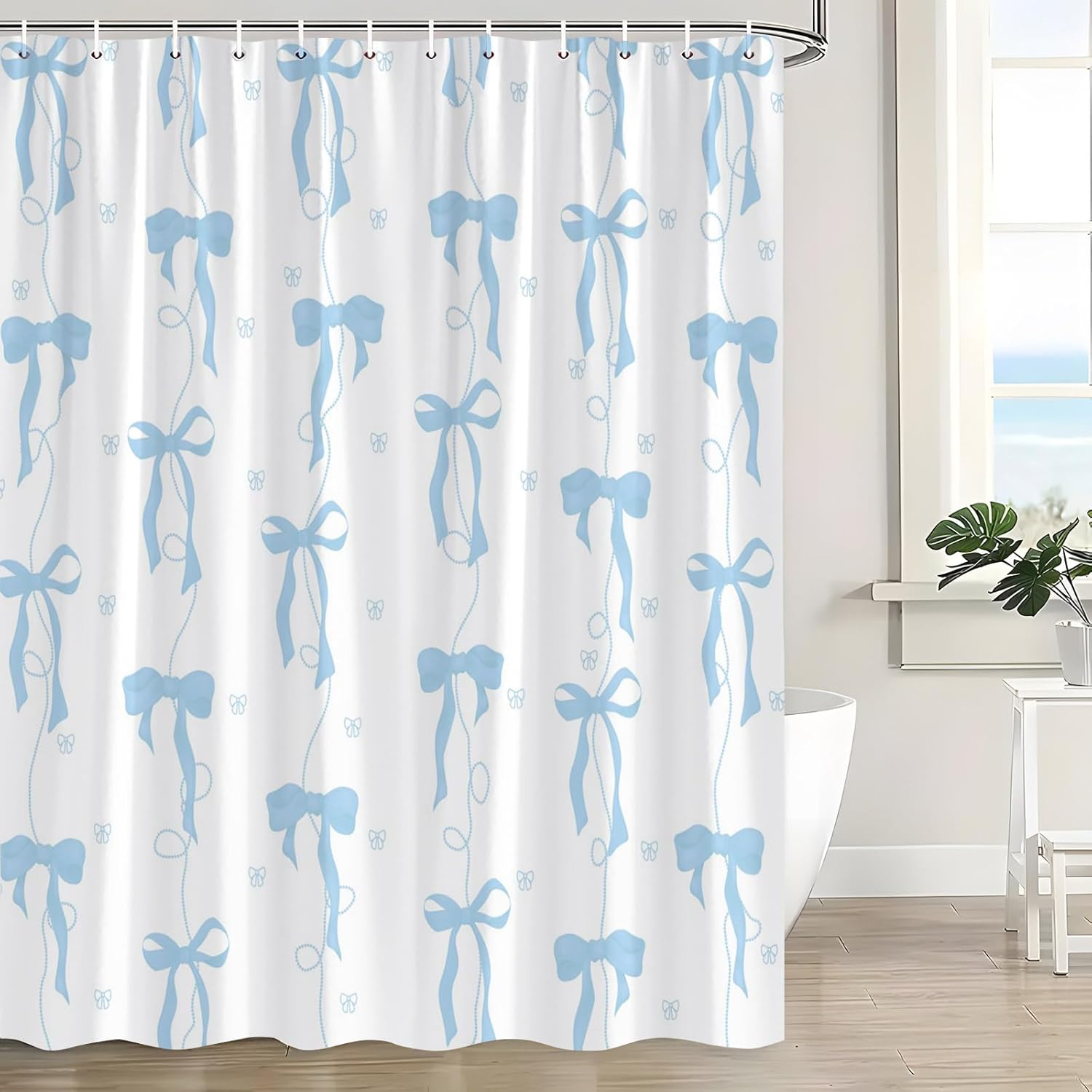 Cute Bow Shower Curtain Orange Aesthetic Bowknot Modern Minimalist White Romantic Bathroom Decor Pretty Polyester Fabric Bath Curtain 70 x 83 Inch