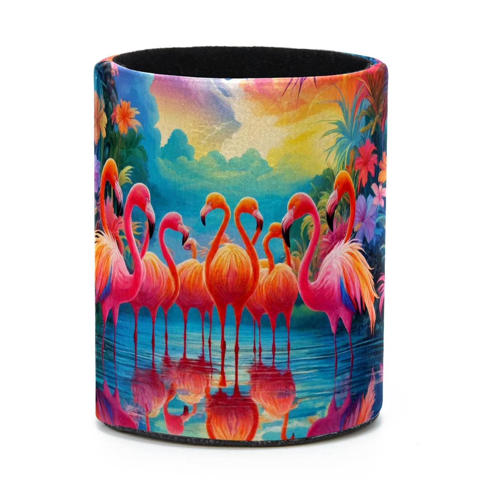 VAPOKF Round Pencil Holders for Desk, Flamingo Pen Holders Pen Pot Makeup Brushes Storage Desktop Stationery Supplies Organiser for Home Office