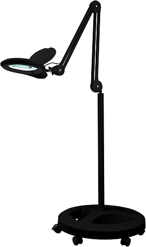 Neatfi Lámpara de aumento súper LED de 5 pulgadas, 1,200 lúmenes, paquete de soporte de suelo con 6 ruedas base giratoria (negro)