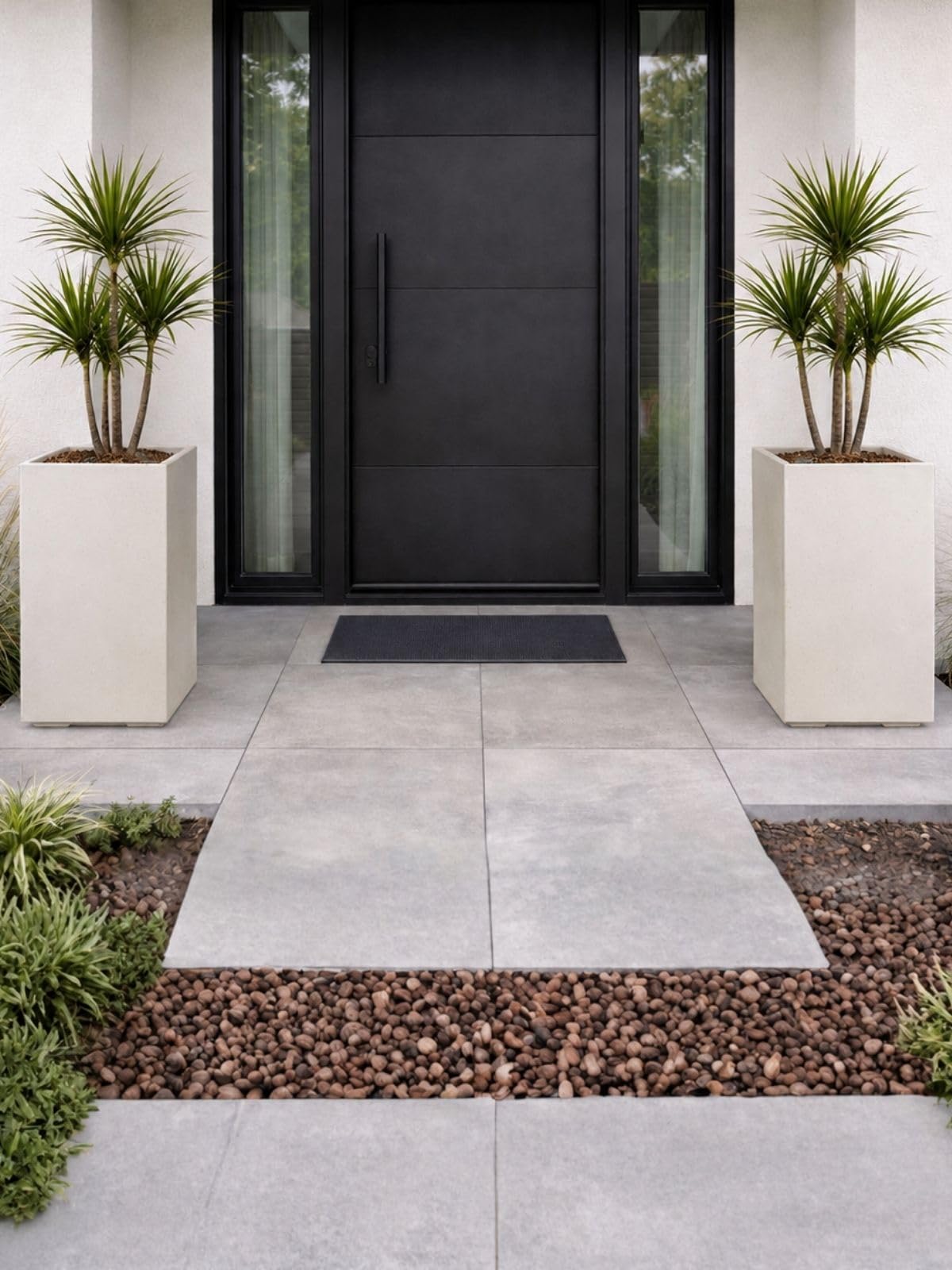 Macetero blanco 40 x 40 x 40 cm, con ruedas, estructura de hormigón, moderna, para jardín, balcón, terraza