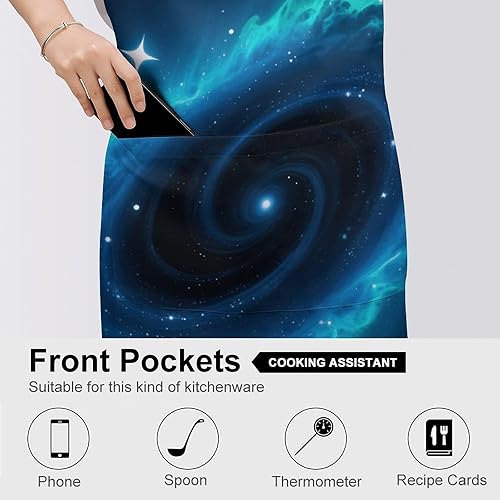 Miniatura 5 de MUSM Apron for Adults - 27.6 X 31.5 Inch, Heavy-Duty Polyester Aprons with Two Large Pockets, Waterproof Galaxy Kitchen Apron for Cooking, Grilling,