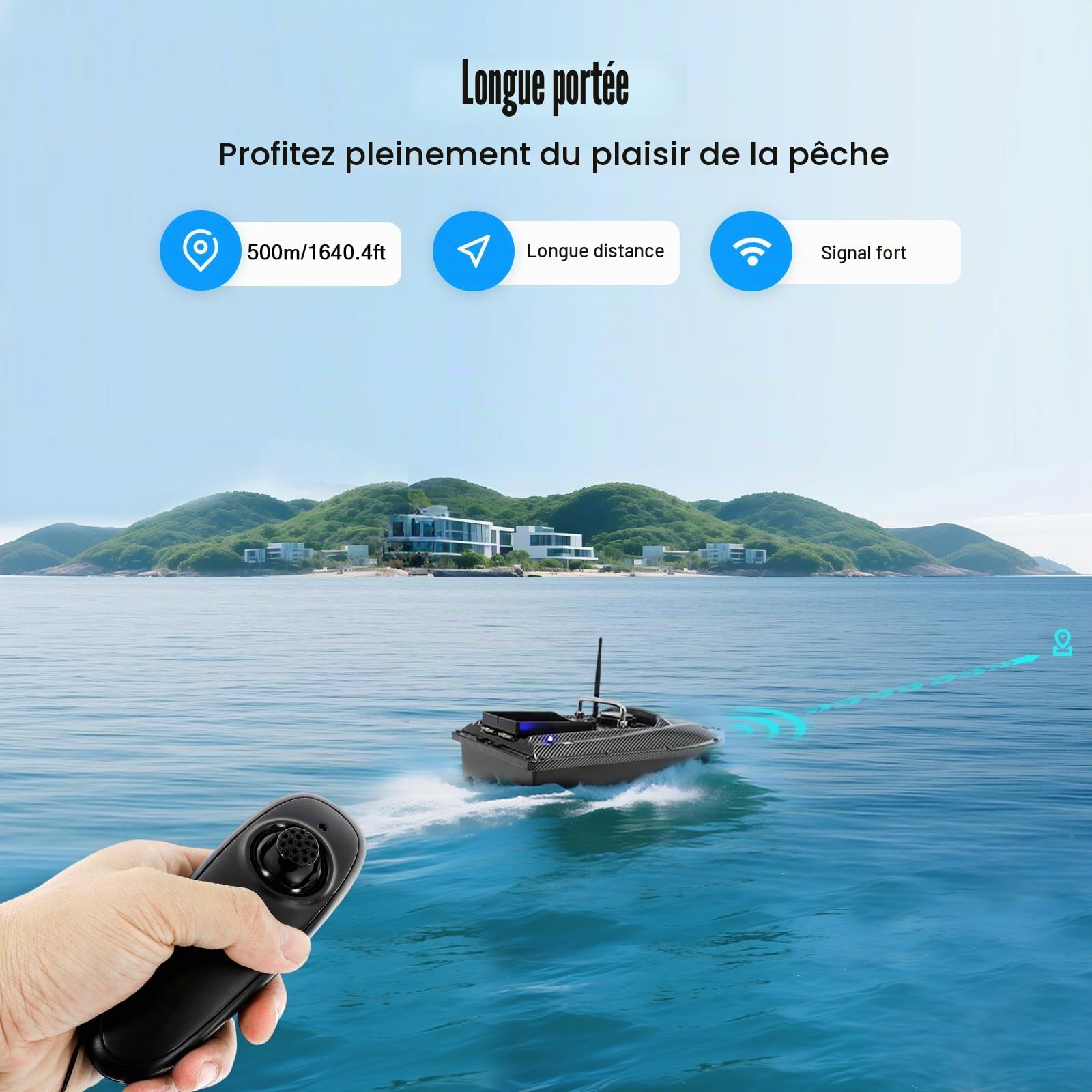 Bateau amorceur de pêche, 500 m, bateau à appâts avec télécommande et GPS, bateau amorceur pêche de nuit 2 kg, bateau de pêche pour retenues d'eau et lacs, vert