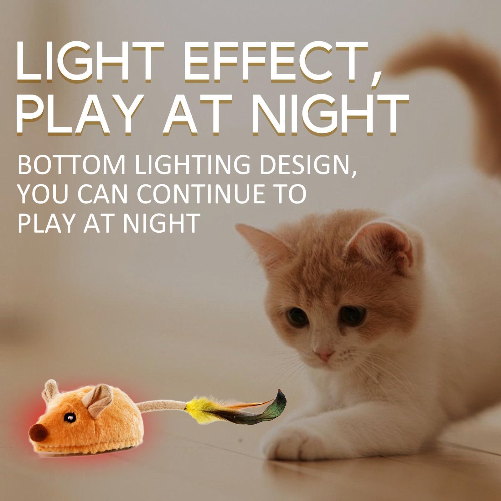 TaimeiMao Ratón de Juguete Eléctrico, Ratón de Simulación Peluche con Cola Emplumada, Juguetes para Gatos Interactivos con Cable USB, Amarillo