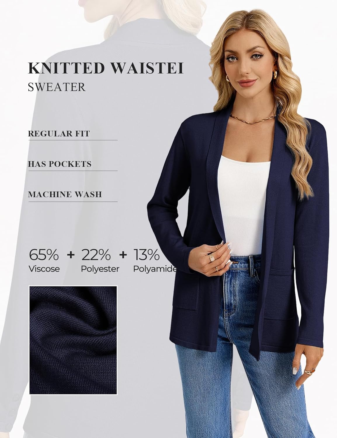 GRACE KARIN Long Cardigans for Women, Long Sleeve Open Front Cardigan Sweaters, Lightweight Spring Jacket with Pockets - Image 4