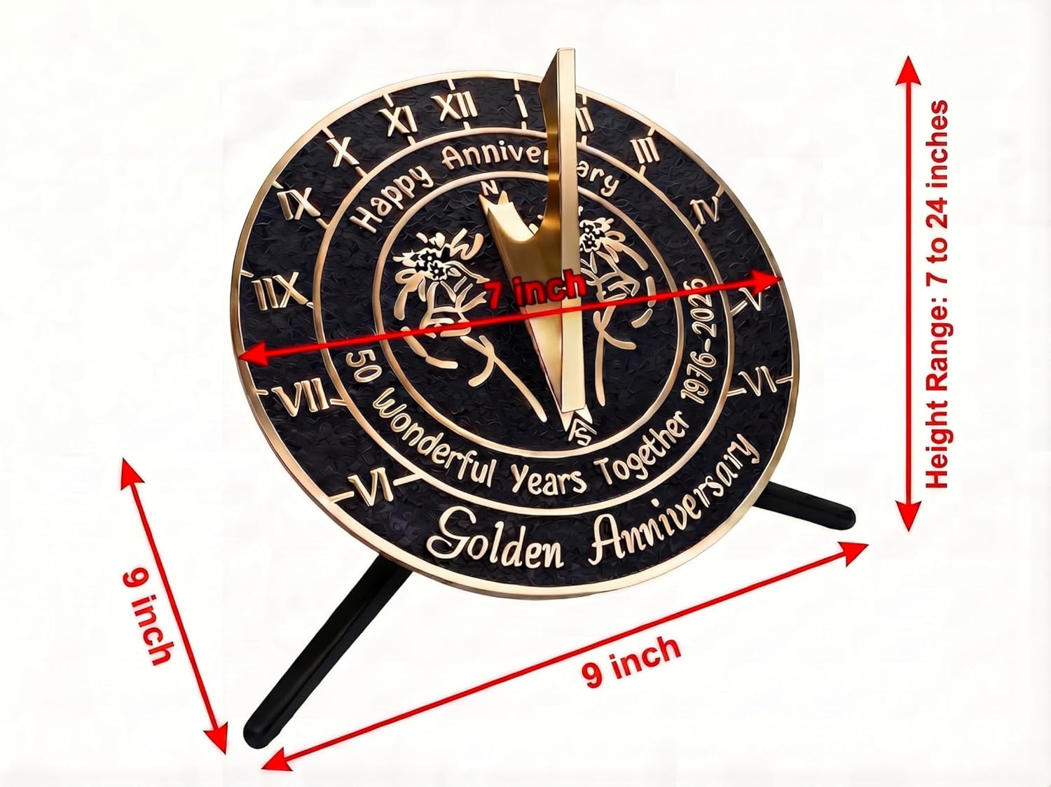 Brass Sundial with Pedestal for 50th Golden Wedding Anniversary (2026) - Elegant Home Decor or Garden Present for Him, Her, Parents, or Couples Celebrating 50 Years Together