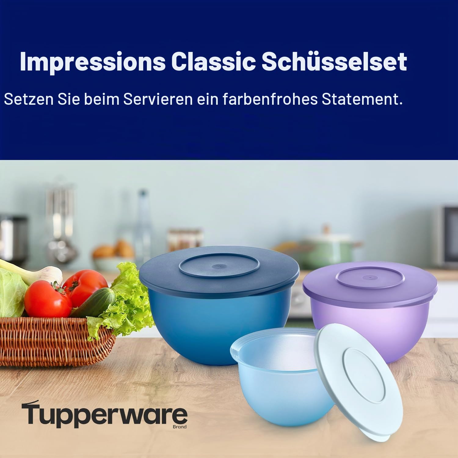 Tupperware Impressions Classic 3-teiliges Frischhalteschüssel-Set in Blau und Lila, spülmaschinenfest und BPA-frei (3 Behälter, 3 Deckel) Küche, Haushalt & Wohnen