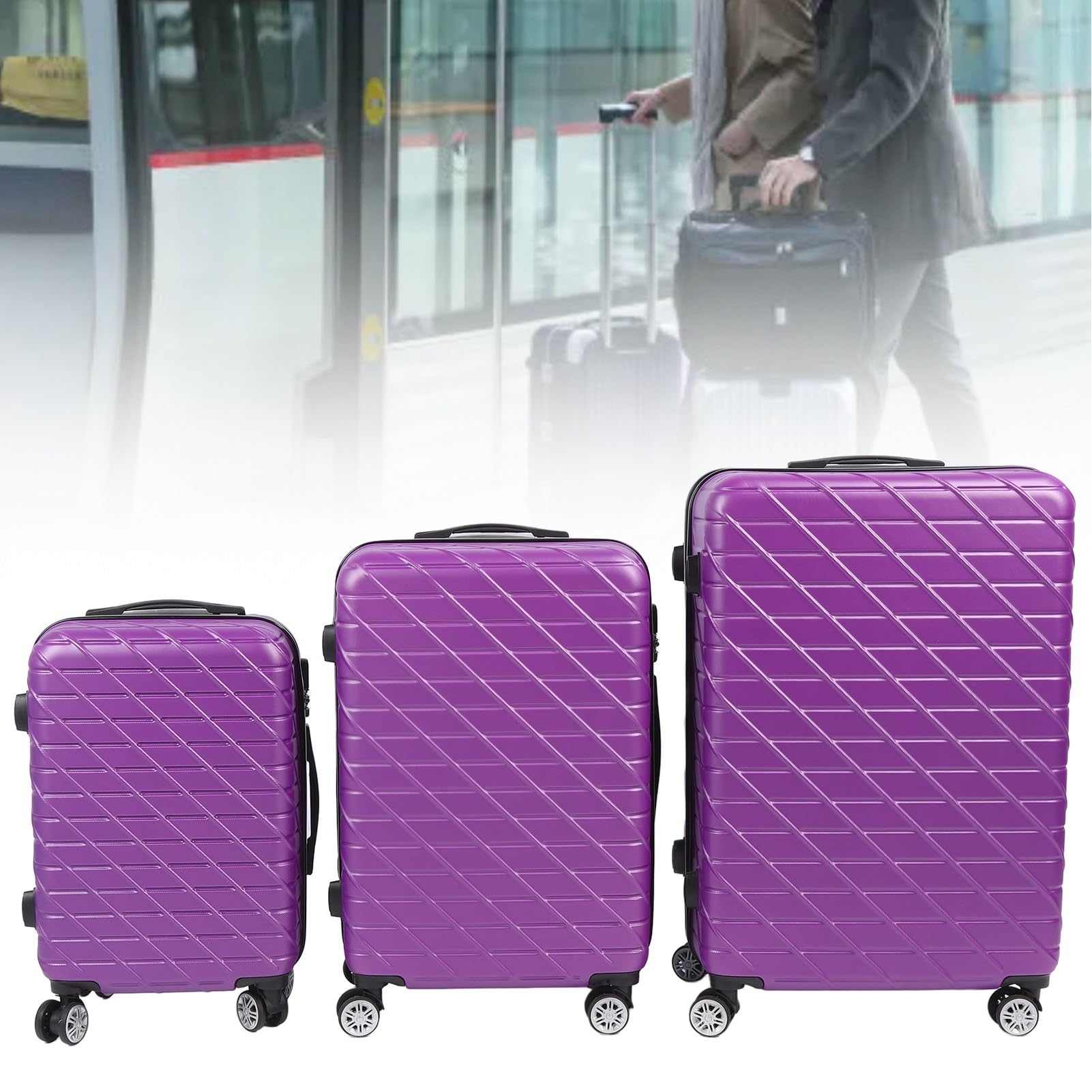 3-częściowy Zestaw Bagażu Hardshell z Zamkiem TSA, nośność 150 Kg na Długoterminowe Podróże i Wyjazdy Służbowe (PURPLE)