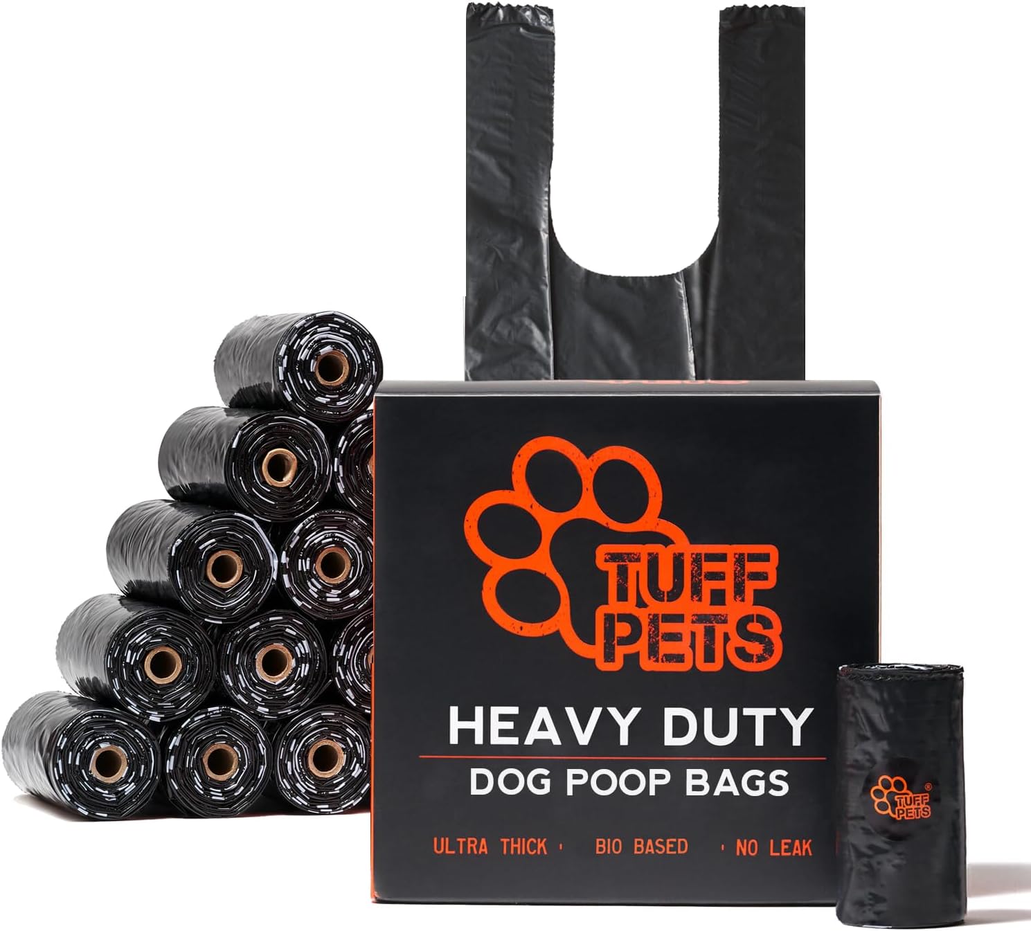 Tuff Pets Heavy Duty Dog Poop Bag With Handles – 16 Rolls of Pet Waste Bags – Fits in any Dogs Poo Bag Dispenser or Holder – Thick Dog Poop Bags
