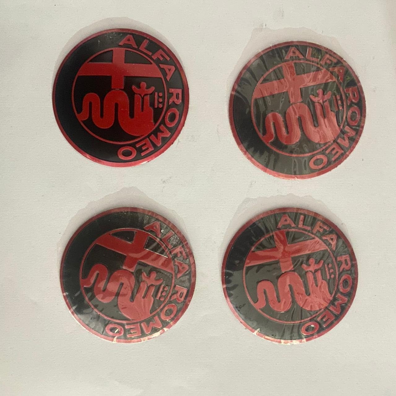 4PC ALFFA RMEOO Wheel Sticker - RED 2INCH RB Car Wheel Center Hub, Cap Caps Badge Decal Sticker.