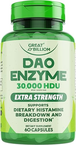 Enzima DAO (diamina oxidasa) - Enzimas digestivas para mujeres y hombres - 30,000 HDU - Suplementos para la salud intestinal - Apoyo de histamina