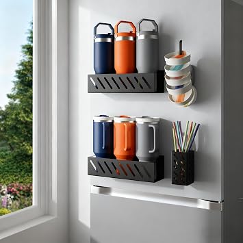 Magnetic Stanley Cup Holder 2-Pack, 6 Tumblers, Lid & Straw, Black