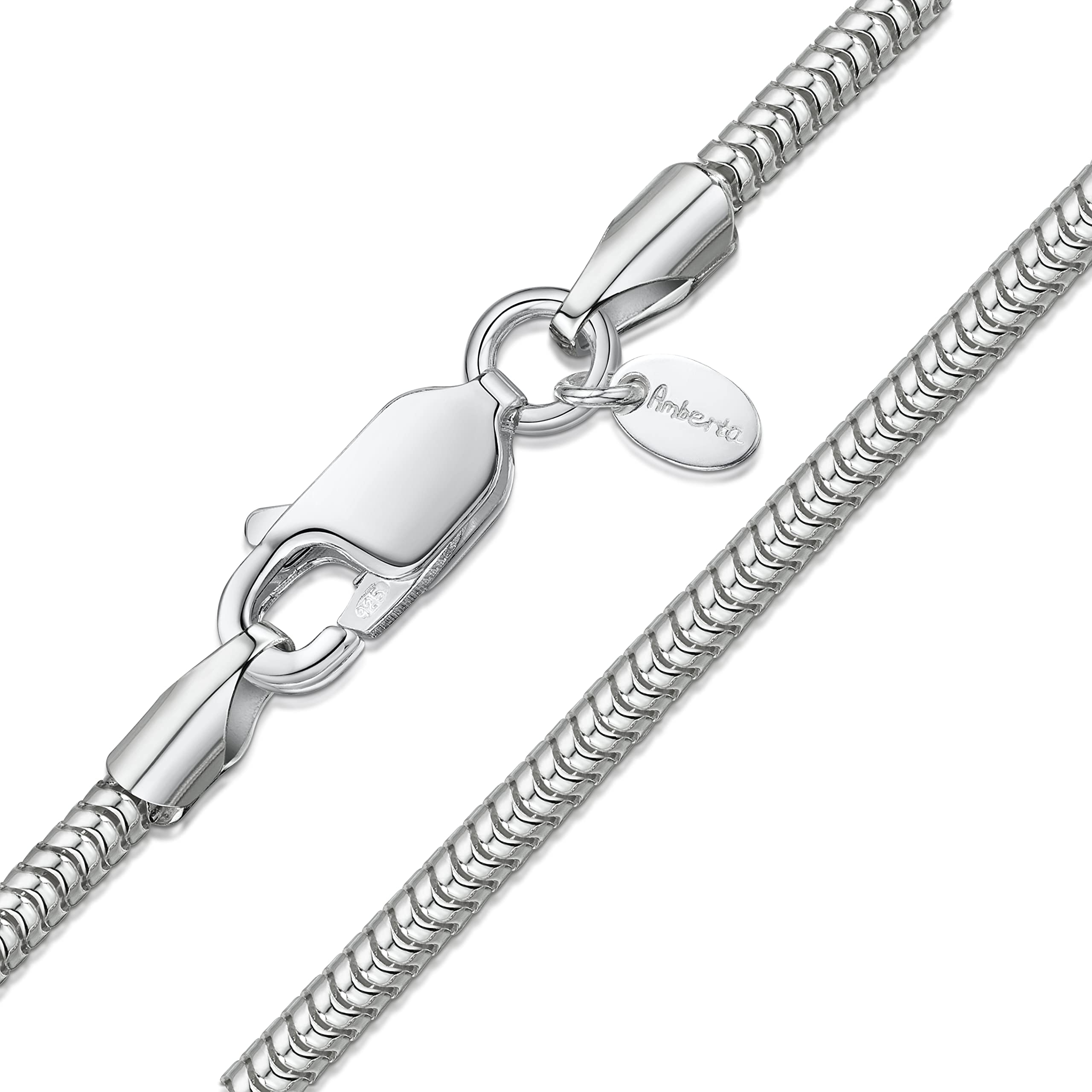 Amberta 925 Sterling Silver 1.9 mm Snake Chain Necklace 18" 22" 26" in