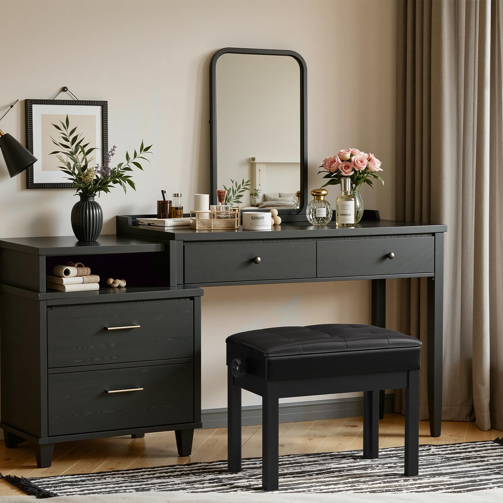 Clevich Klavierhocker Höhenverstellbar 48-58CM, Pianobank mit Stauraum 57.5 * 35.5 * 48cm, Klavierbank mit PU Lederkissen, Klavierstuhl Heavy Duty, Tastatur Piano Bench bis 150KG Belastbar, Schwarz